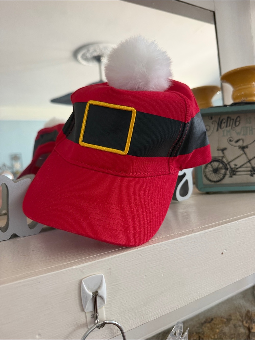 Red Santa Belt Pom Pom Baseball Cap